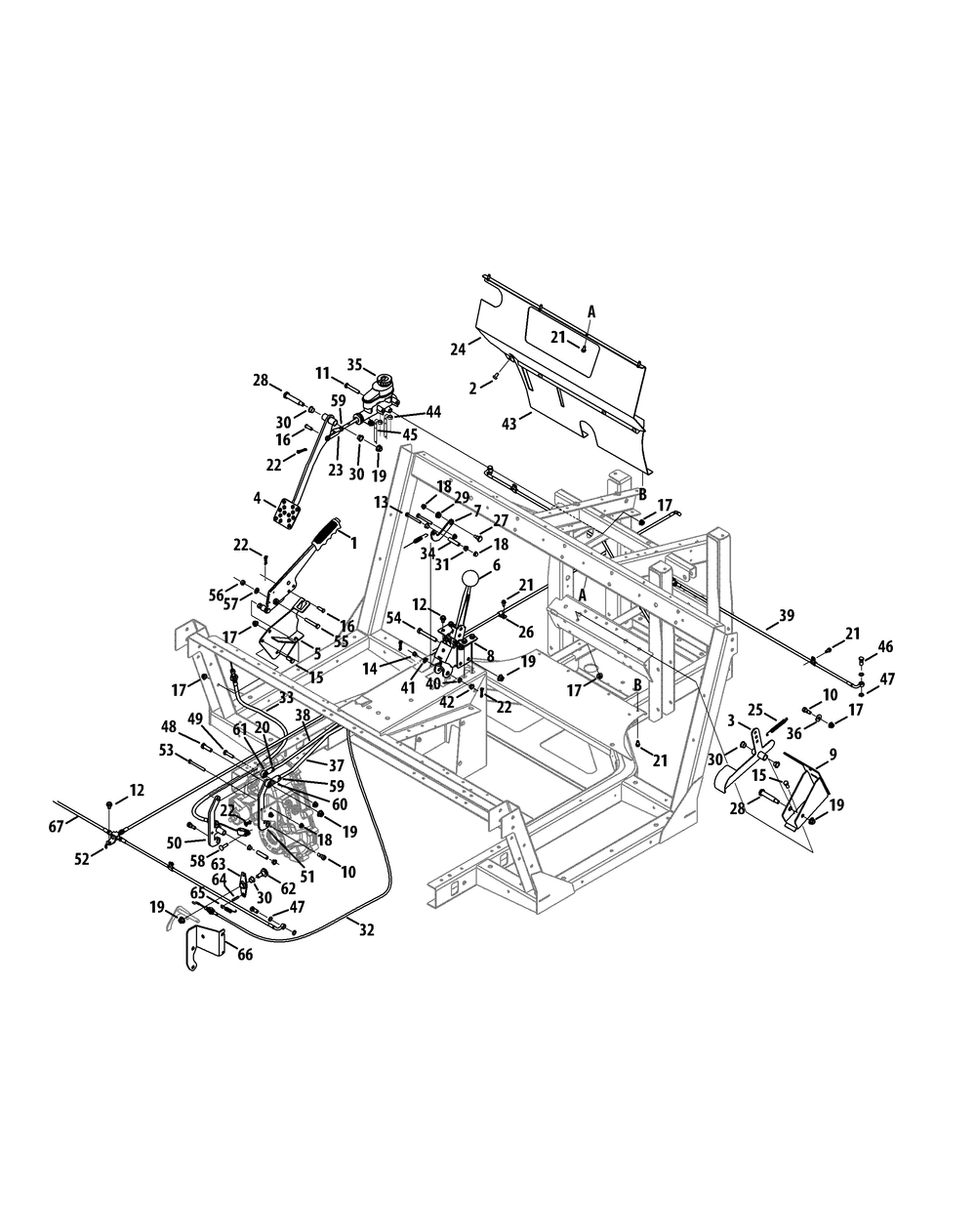 Pedals And Levers Diagram and Parts List for 46G 4X4-EFI-1G202Z-1G313Z-37BMD710 Cub Cadet Lawn Tractor Accessories